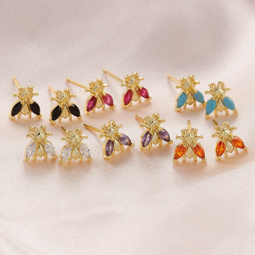 1 Pair Simple Style Insect Plating Inlay Copper Rhinestones Ear Studs display picture 3