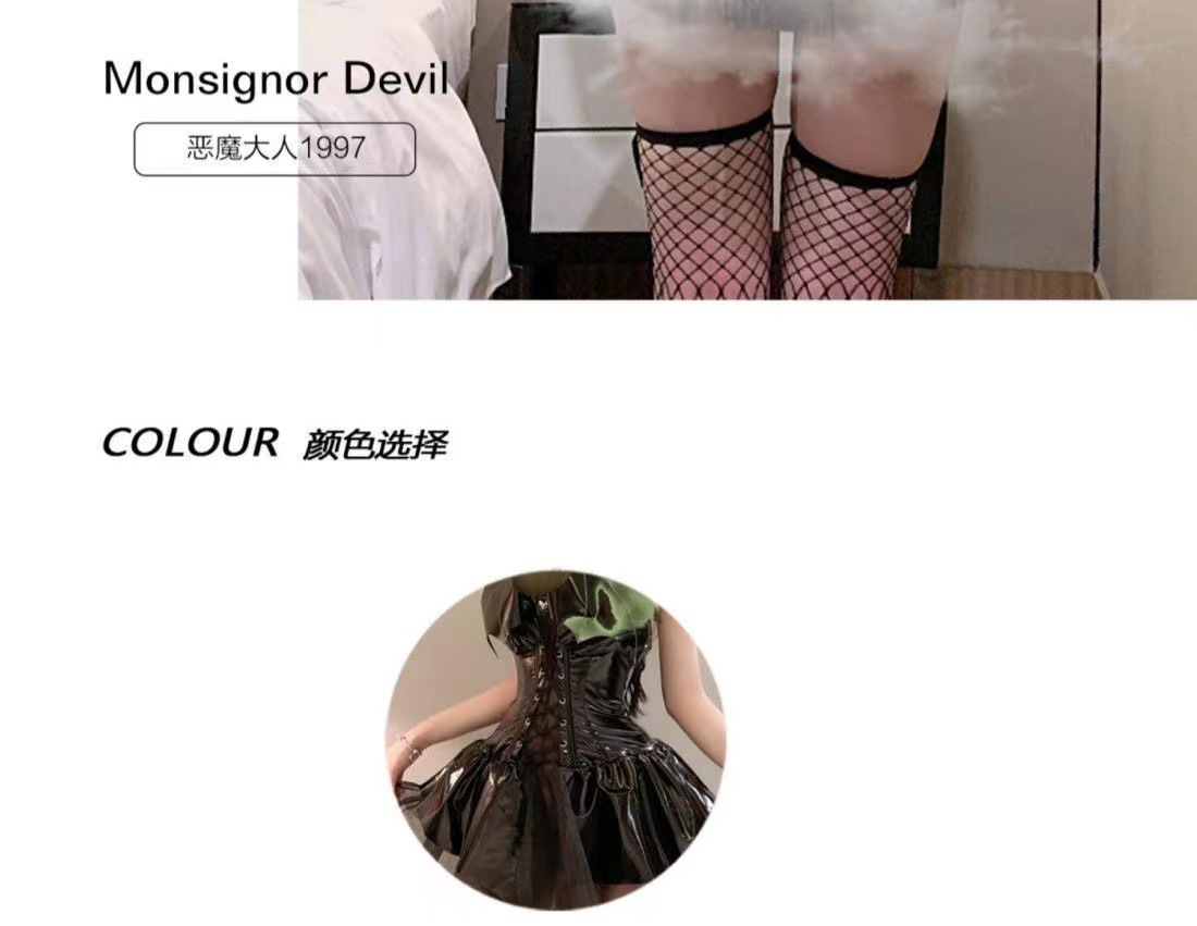 Demon Patent PU Witch Tutu Dress with Choker and Black Stockings — detail image 3