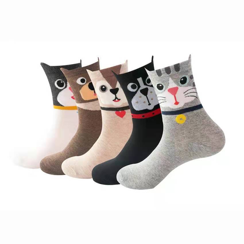 Socks Women's Medium Tube New Cat And Dog Pattern Ladies Socks Cross-border Cotton Socks Casual Striped Stockings Amazon