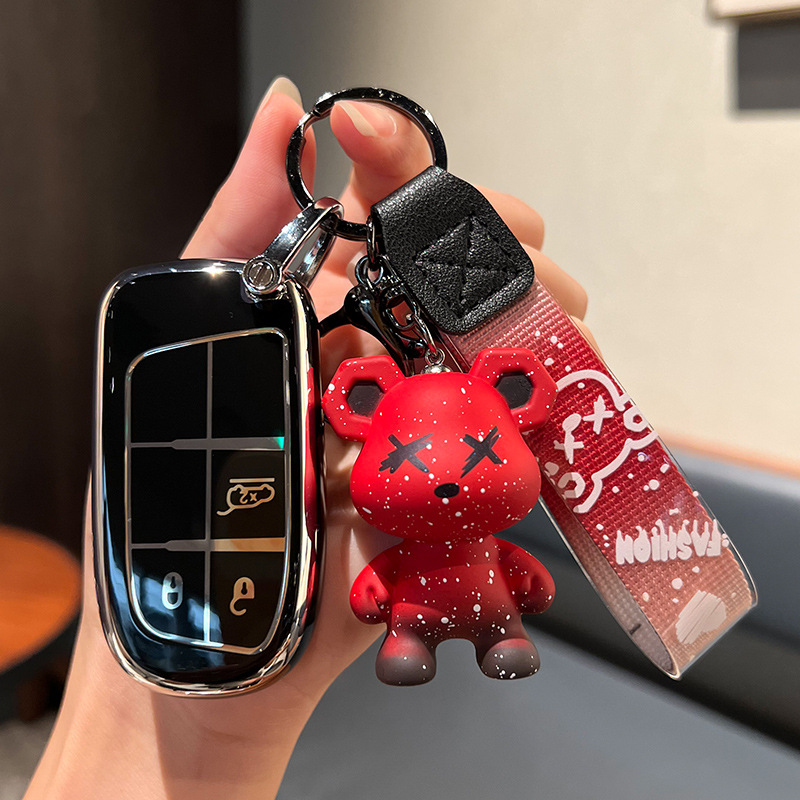 지프 B-스마트 3 키 [싱글 쉘 블랙] + 레드 폭력 곰 펜던트
