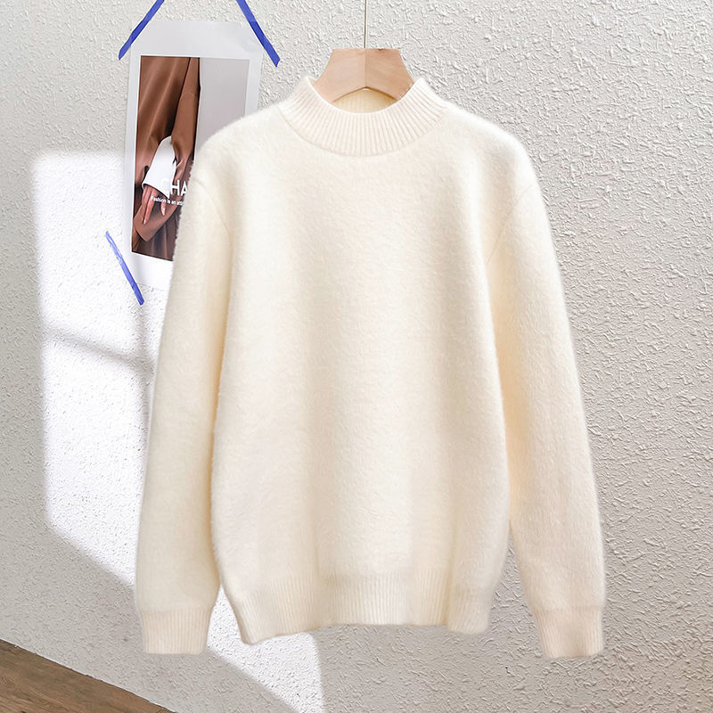 Cashmere Pulled New Knitted Mink Internet Trendy Half-turtleneck Base Shirt Korean Loose Slimming Pure Desire Sweater Cashmere Pulled New Knitted Mink Internet Trendy Half-turtleneck Base Shirt Korean Loose Slimming Pure Desire Sweater