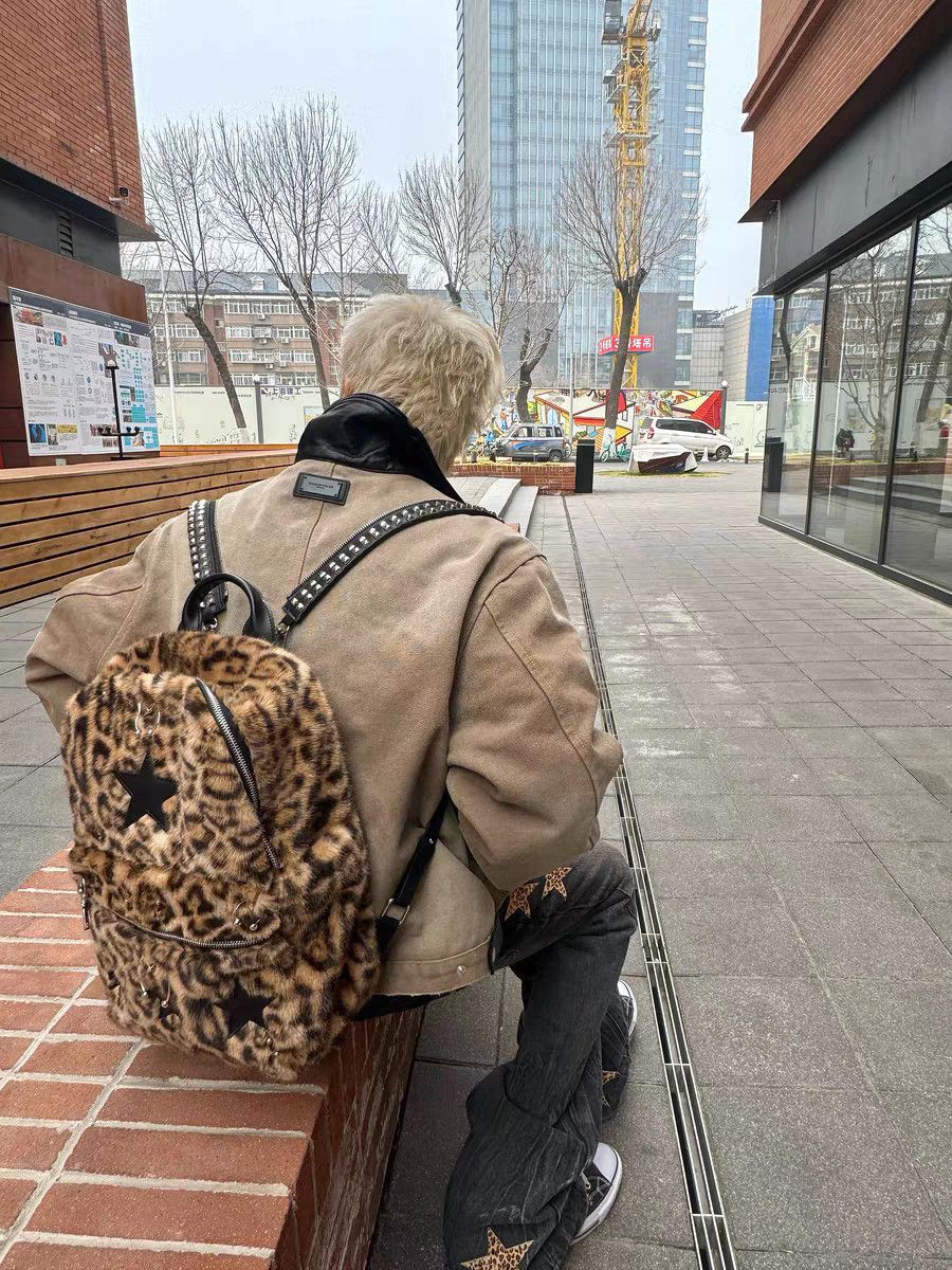 ROLLING MONEY25FW Remach Zipper ajustable de cuero bicolor de hombro perforado punk bolsa de calle