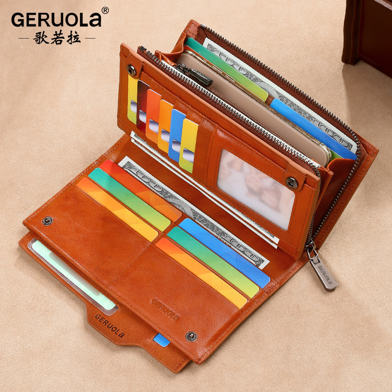 Geruola billetera para hombre billetera larga de cuero billetera de gran capacidad de negocios de alta gama embrague para hombre
