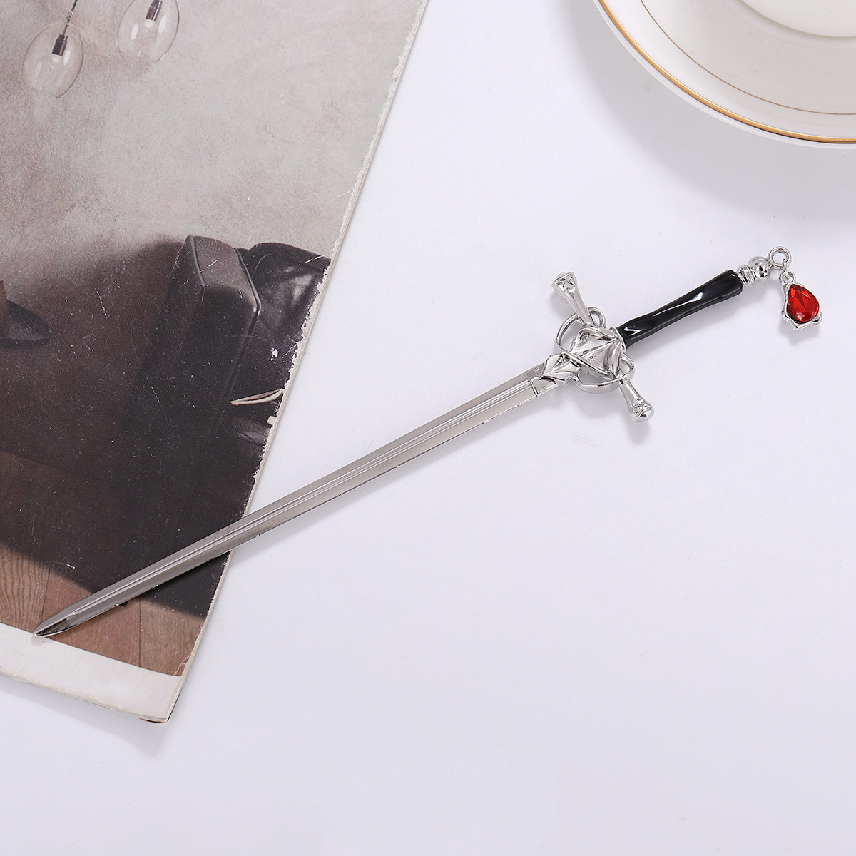 Nuevo estilo Chino antiguo colgante de aleación espada horquilla estilo Chino de una sola palabra horquilla estilo creativo hanfu rizador de pelo