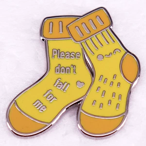 Yellow socks brooch badge please don't fall in love with me enamel pin funny nurse medical student lapel pin