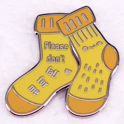 Yellow socks brooch badge please don't fall in love with me enamel pin funny nurse medical student lapel pin
