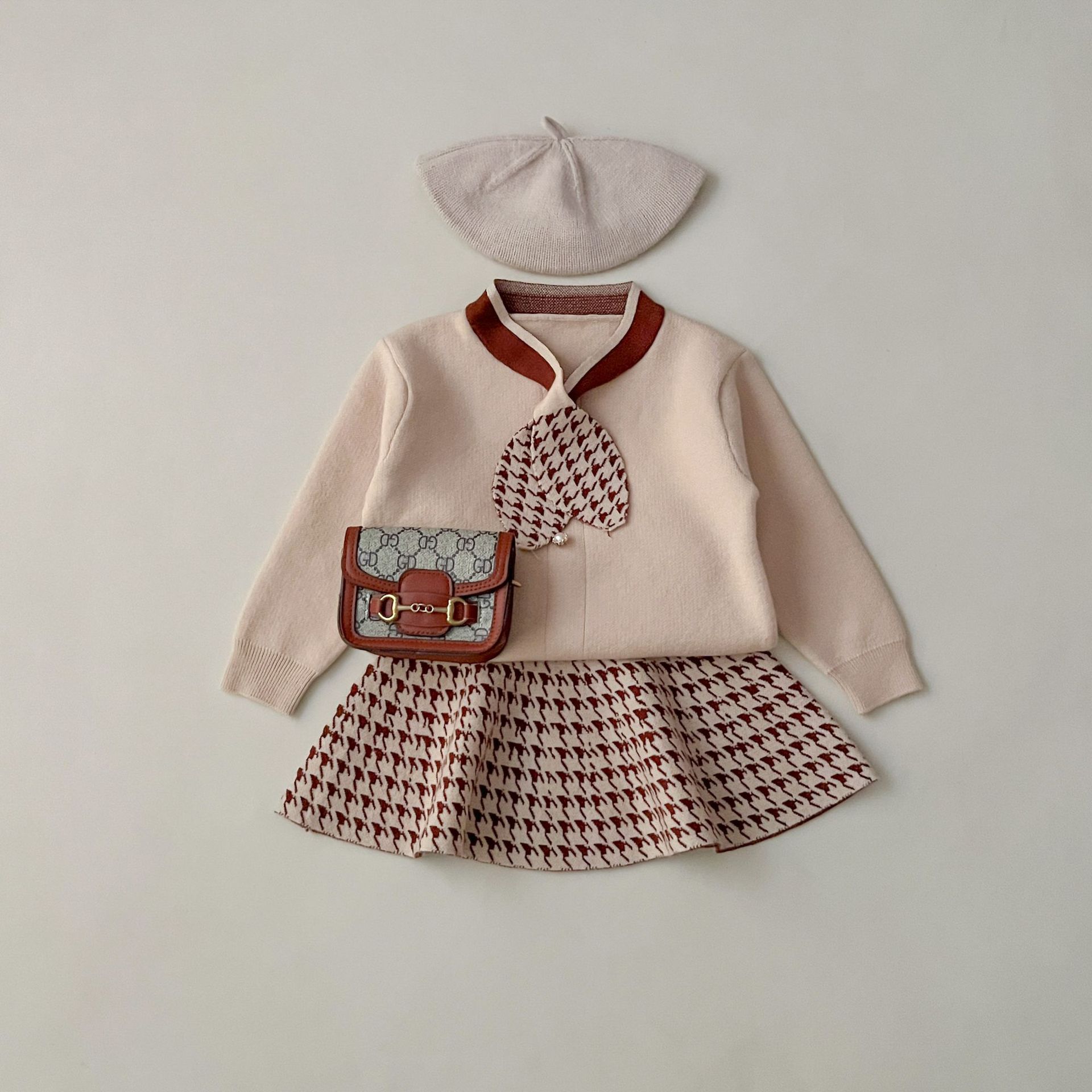 Pigers sweaterkjole JK college-stil strikket todelt sæt til efterår og vinter nye babypiger koreansk version_voghion.com