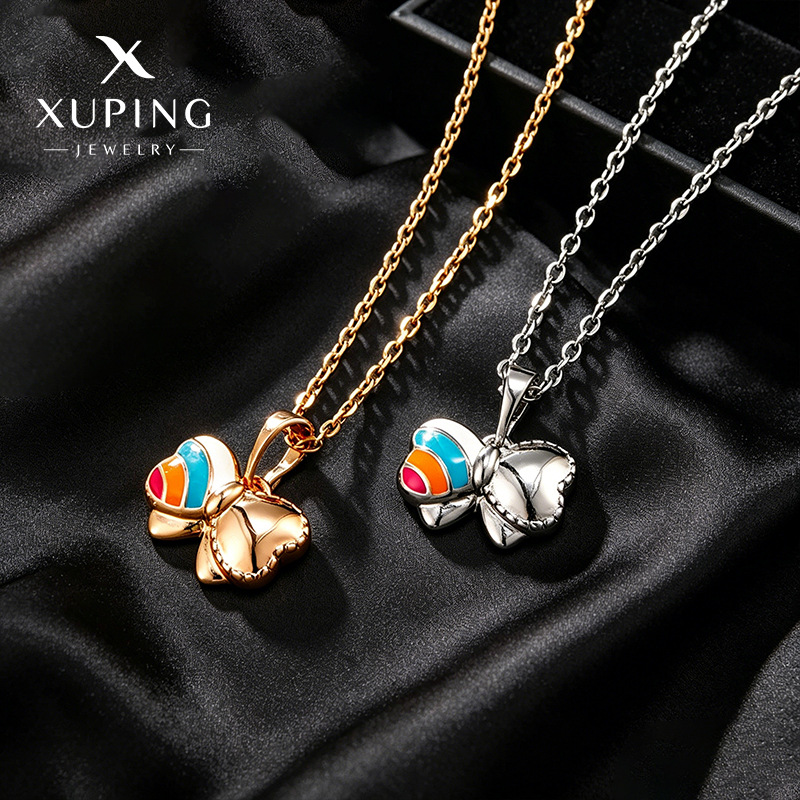 Collar con Colgante de Lazo Colorido Chapado en Aleación de Joyería Xuping, Diseño Fresco y Moderno para Mujer