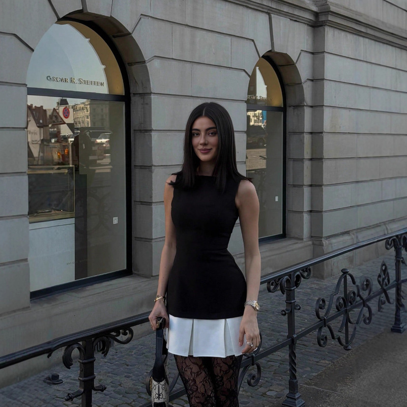 2024 New Wish Four Seasons Splicing Pleated Hem Sleeveless Dress Evening Party Personalized Vacation Skirt Independent Station Women's Clothing