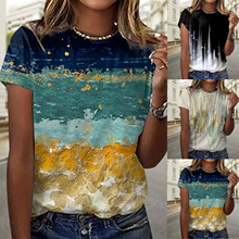 2022新款亚马逊跨境短袖 夏季女装数码印花系列圆领T恤