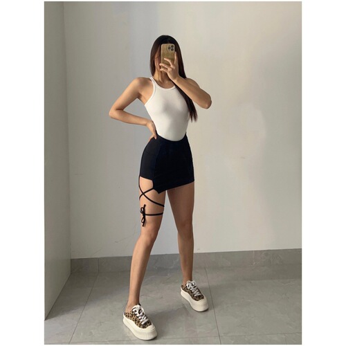 Leg-length band high-waist exercise pants skirt yoga breathable non-showing faux two-piece tennis running fitness short skirt for women