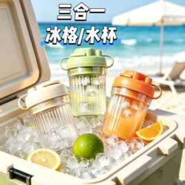 家用冰格水杯三合一制冰块模具冰饮随行杯水壶冰盒一体按压制冰杯