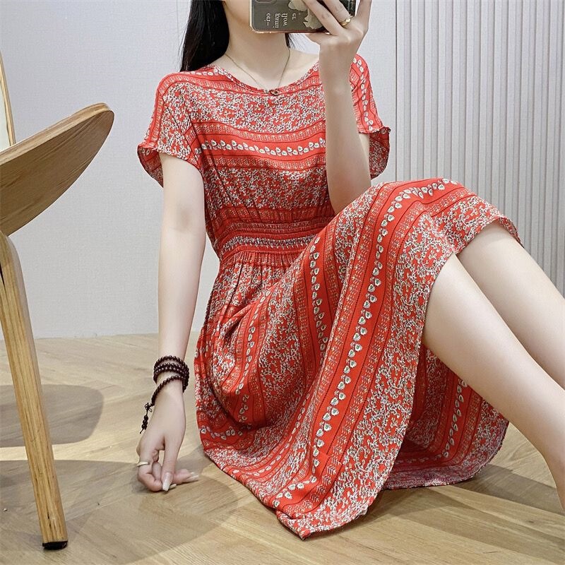 Cotton Silk Dress, Bohemian Floral Dress, Summer Seaside Vacation Beach Dress, Rayon Printed Fairy Dress Cotton Silk Dress, Bohemian Floral Dress, Summer Seaside Vacation Beach Dress, Rayon Printed Fairy Dress