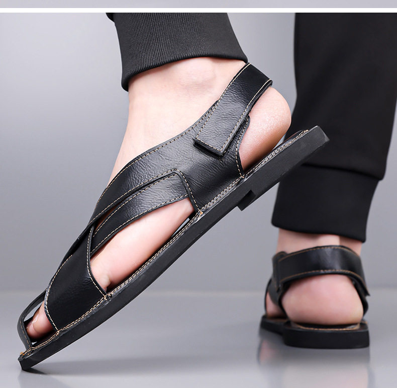 Dép nam bít mũi kiểu lái xe cổ điển, sandal quai ngang thoáng khí — Màu nâu, Màu đen chi tiết 19