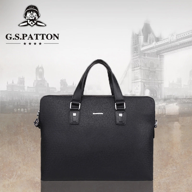 New Men's Double Layer Tote Briefcase Leather Cross-Grain Shoulder Crossbody Handbag