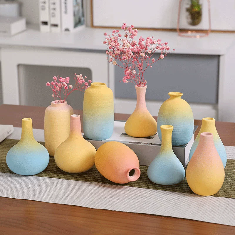 Простая керамическая Маленькая ваза с градиентом, свежая матовая Настольная Ваза для сушеных цветов, декоративные украшения, скандинавские украшения