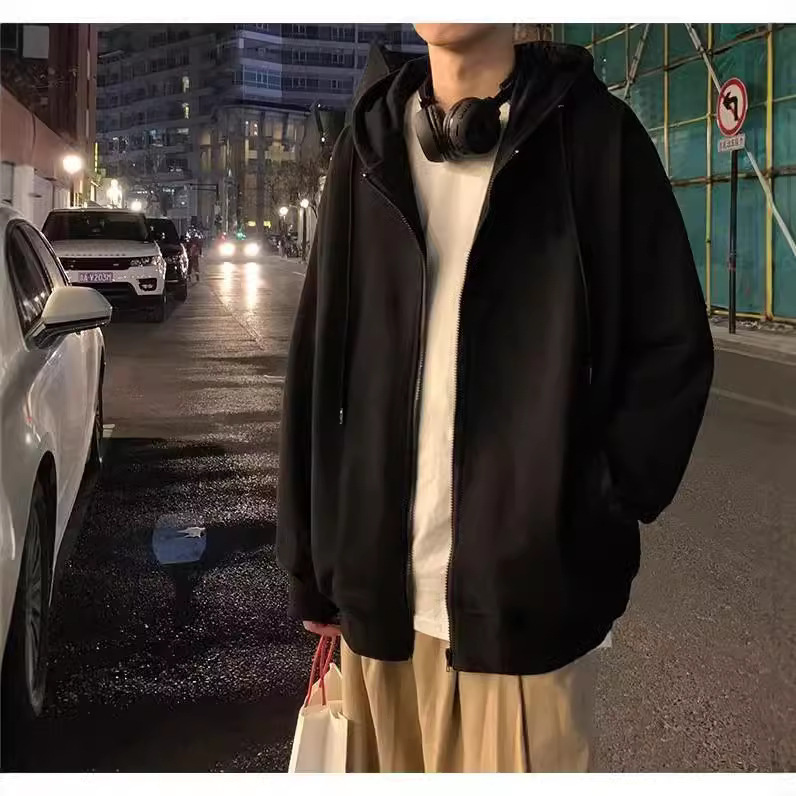 帽子付きのパーカーの男性と春秋のファッションブランドのゆったりした純色のカーディガンのコートの灰色の百合運動のファスナーのカジュアルな上の服|undefined