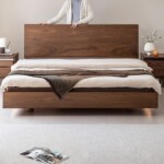 隐山床实木悬浮床黑胡桃木北欧主卧日式中古1.51.8米双人床榻榻米