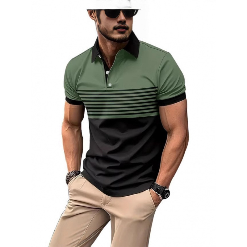 Summer Striped 3D Digital Print Polo Shirt Men's Fashion Button-Down Short-Sleeve Shirt Cross-Border Foreign Trade Style