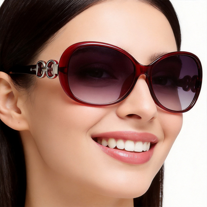 Simple and Versatile Women's Anti-Uv Sunglasses 9509 Fashionable Large Frame Jade Crystal Texture Outdoor Sunshade Sunglasses