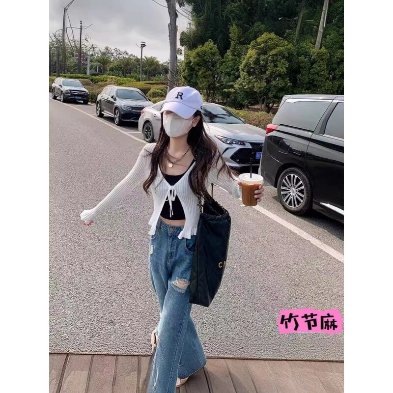 French-style Hollow-out Ruffled Cardigan Women's 2024 Summer Thin Shawl Blouse Coat Sweater