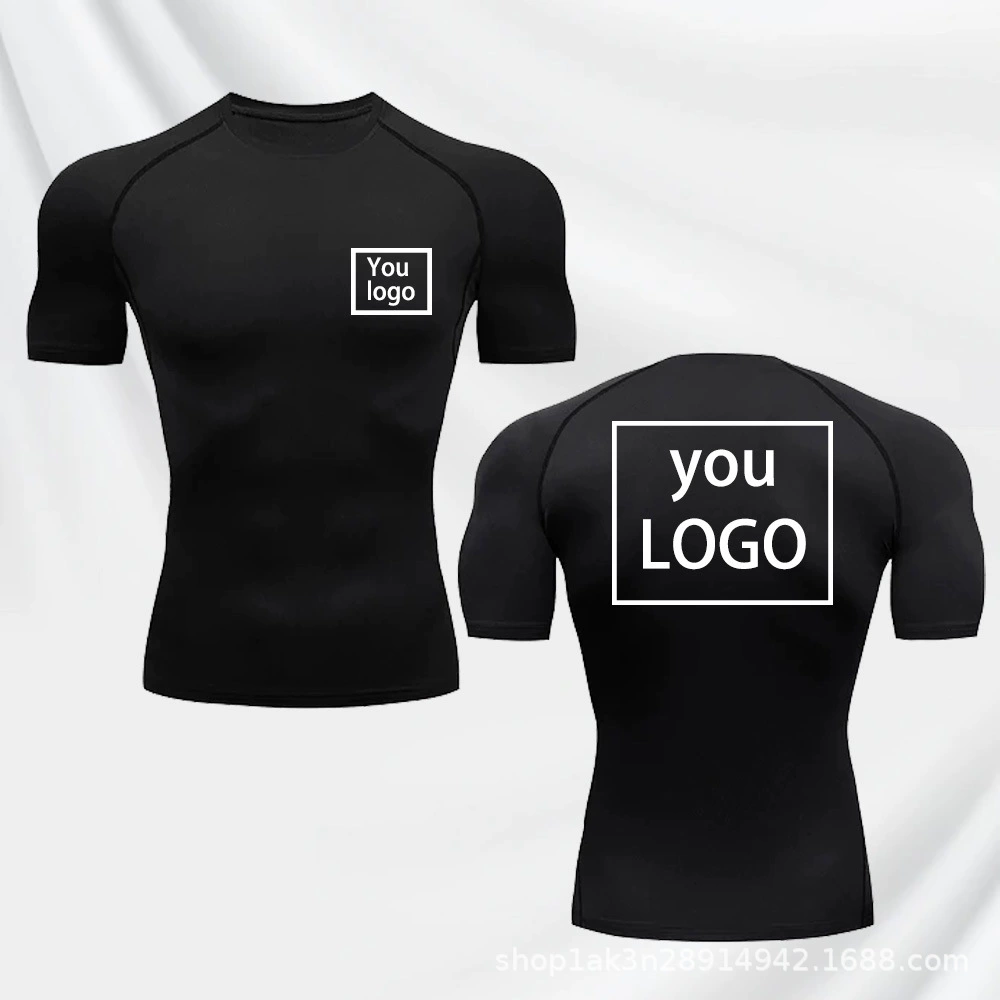 Трансграничные мужские колготки Быстросохнущий бег Спортивная одежда с высокой бомбой Тренировка с короткими рукавами поглощает пот Мужская спортивная одежда футболка на открытом воздухе