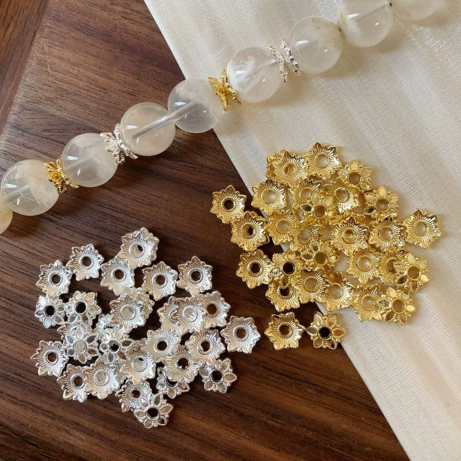 14K Gold-Plated Color-Preserving Flower Caps DIY Crystal Bracelet Accessories Beaded Flower Caps Spacer Beads Handmade Materials