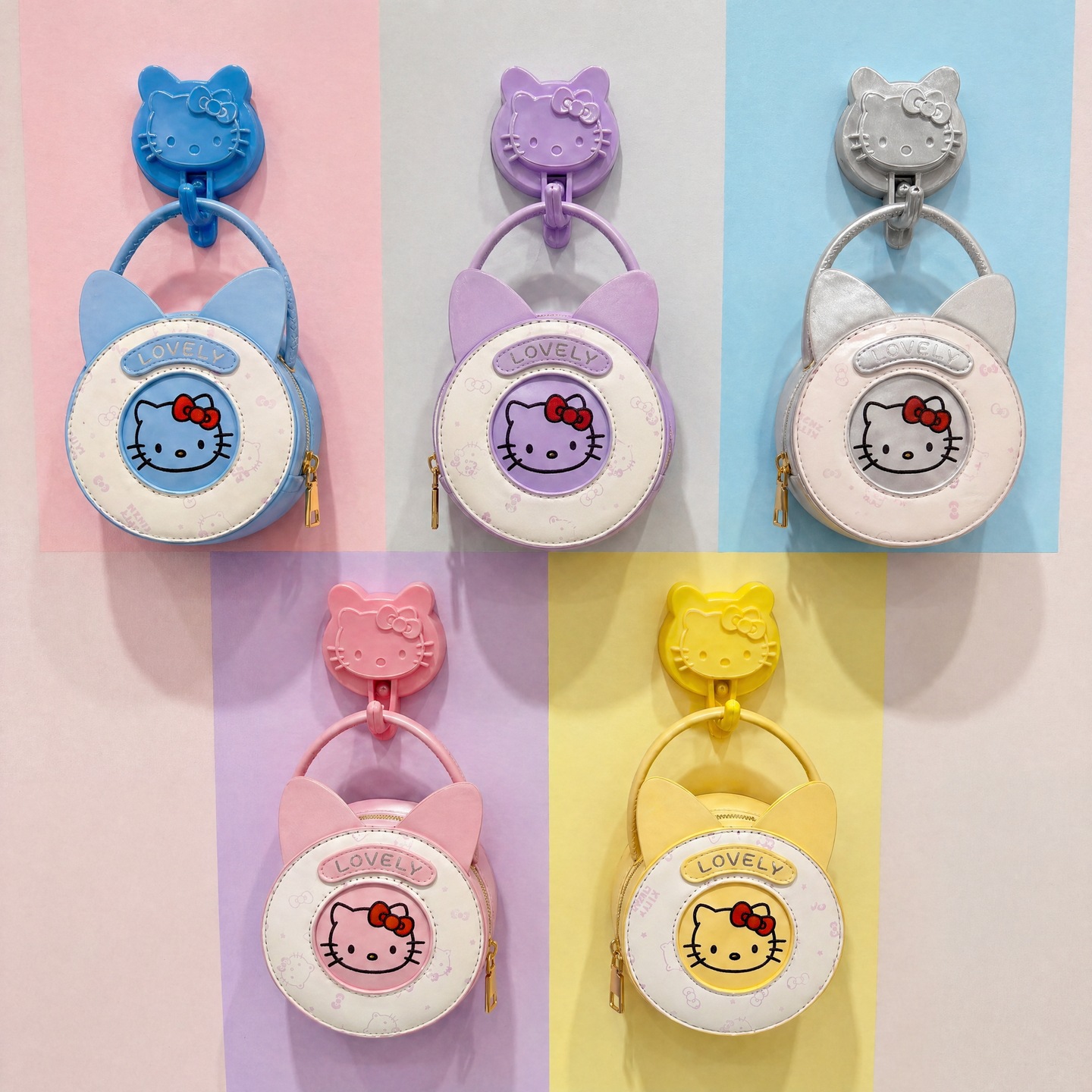 Cartoon cute kitten design, small handbag for girls, macaron color scheme, baby-sized round bag, new children's accessory bag