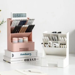 斜め挿し式デスクトップ文房具収納ボックス学生多格筆筒収納ボックス引き出し付き口紅化粧品収納ボックス