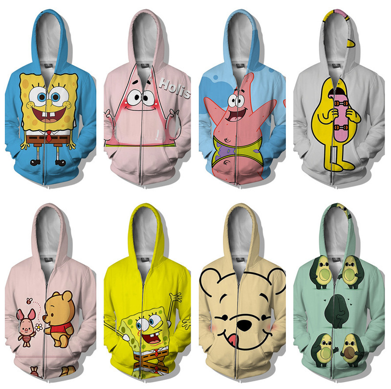2023 new cute Winnie the Pooh SpongeBob 3d sweater cardigan hooded sweatshirt cosplay