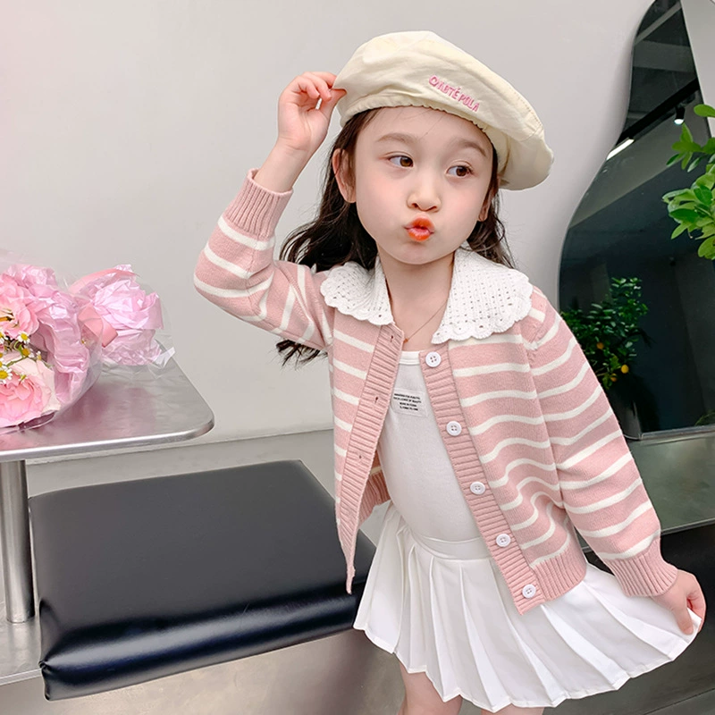 Весна и осень Новый кардиган на флисовой подкладке вязаный кардиган для девочек новый западный стиль Верхняя одежда корейский стиль Детские ретро