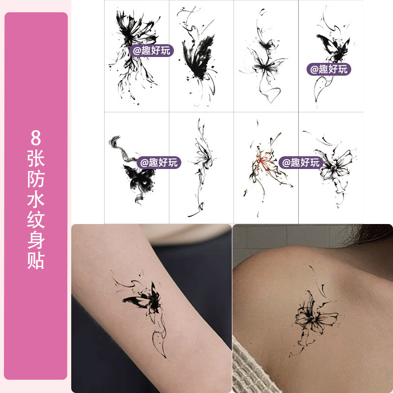 New Chinese Style Colorful Ink Butterfly Tattoo Stickers for Women, High-End, Long-Lasting, Waterproof and Sweat-Proof Temporary Disposable Stickers Wholesale