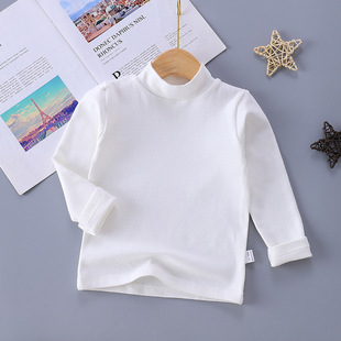 Children's Pure Cotton Thermal Tops 2024 Autumn and Winter Boys and Girls Half Turtleneck Autumn Clothes Baby Bottoming Shirts Wholesale in Stock