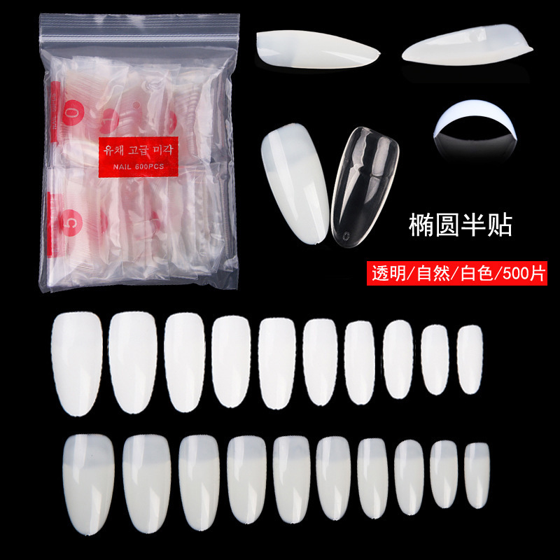AliExpress hot sale round head half paste nail 600 pieces Oval nail piece transparent half paste fake nail factory hot sale