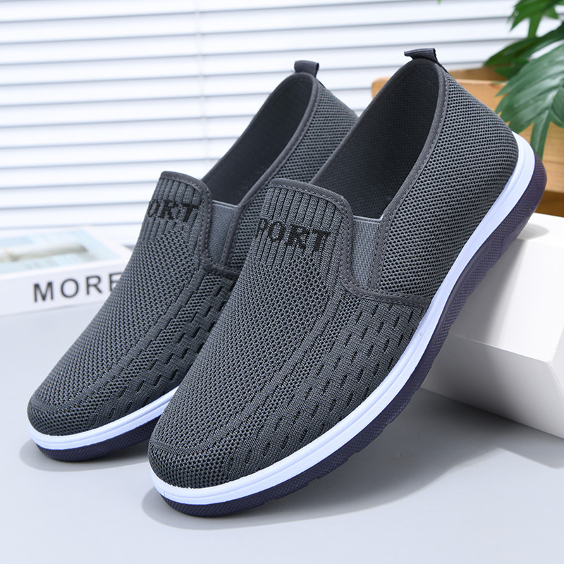 Spring and Summer New Style Old Beijing Cloth Shoes for Men, Slip-On Casual Shoes, Fly-Knit Breathable Flat Soft Comfortable Dad Shoes