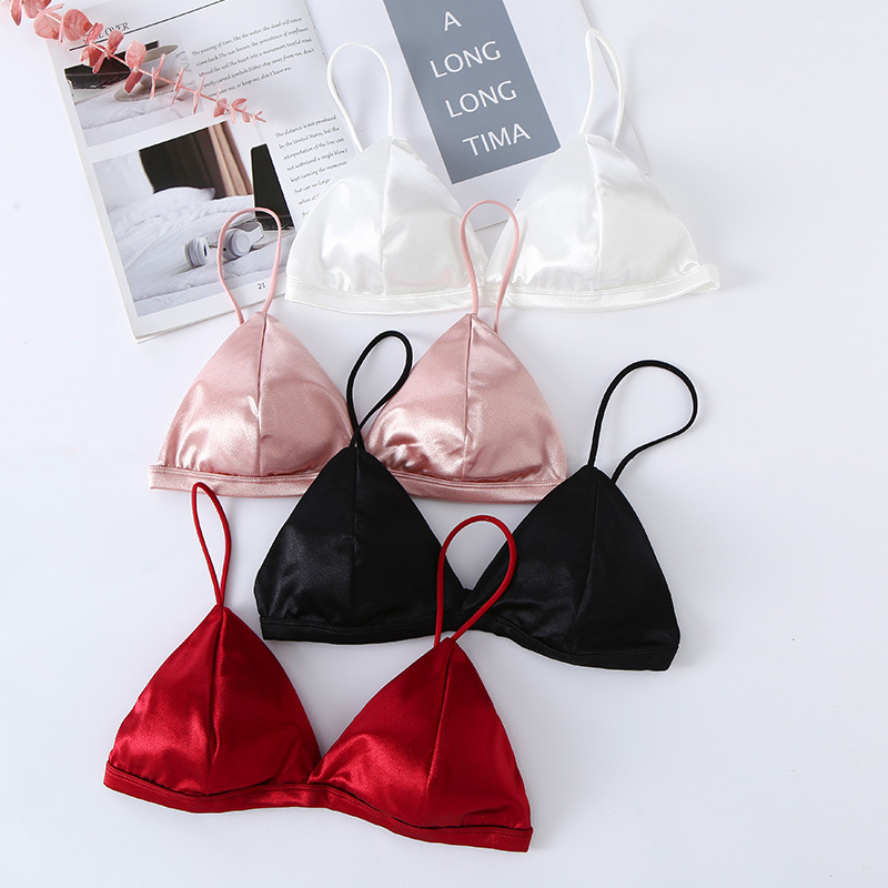 Cross-border French Triangle Cup Underwear Women's No Steel Ring Adjustable Beautiful Back Strapless Women's Single Buckle Silk Ribbon Chest Pad