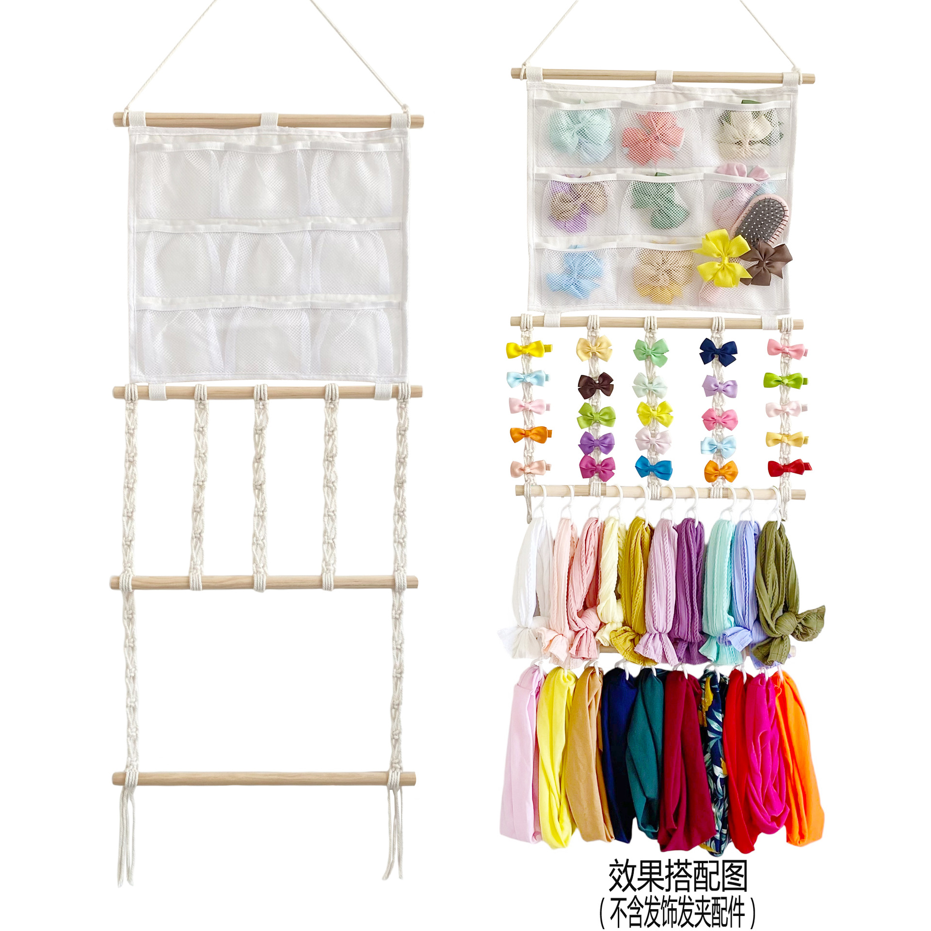 Bohemian Mesh Woven Hair Accessories Hairpin Storage Rack Cotton Rope Tapestry Tassel Home Wall Hanging Decoration for Kidsren