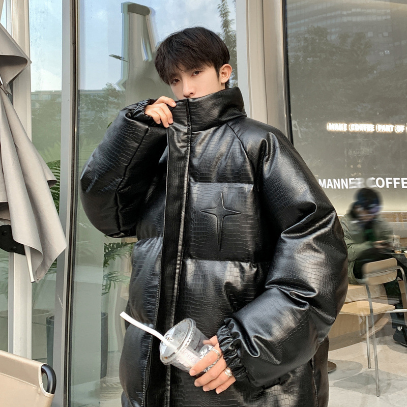 2024 New Hong Kong Style Crocodile Pattern Steel Printed Letter Pattern Design plus size Winter Thickened Casual Fashionable Cotton-padded Clothes for Men 2024 New Hong Kong Style Crocodile Pattern Steel Printed Letter Pattern Design plus size Winter Thickened Casual Fashionable Cotton-padded Clothes for Men