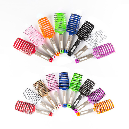 Pig bristles massage styling straight hair comb fluffy comb plastic rib comb home massage comb hairdressing comb large curved comb