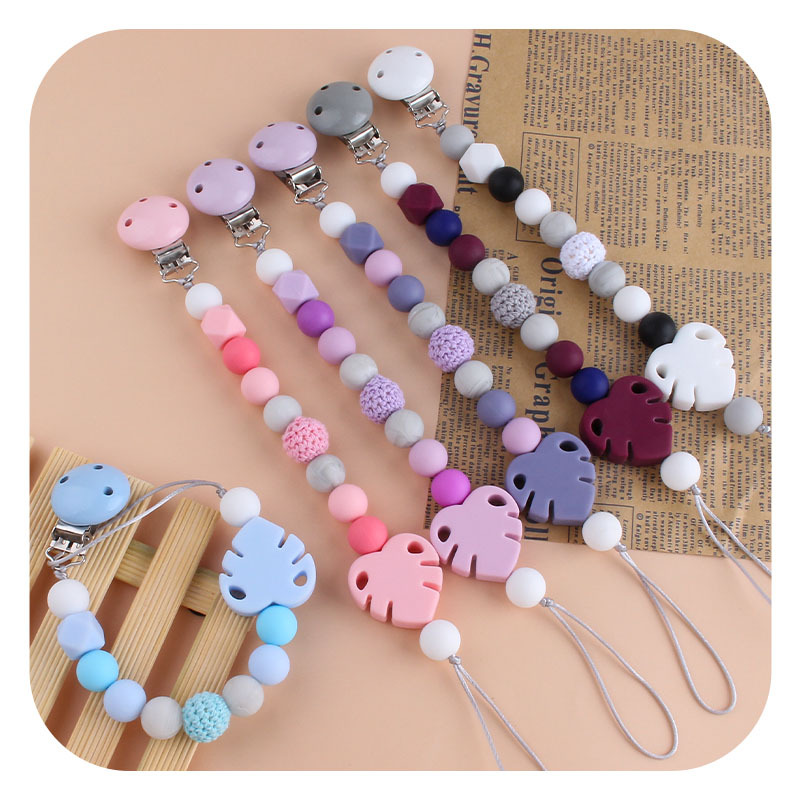 Bebé suministros DIY creativo Hemu chupete clip bebé calmante hoja de silicona molar juguete mordedor chupete cadena