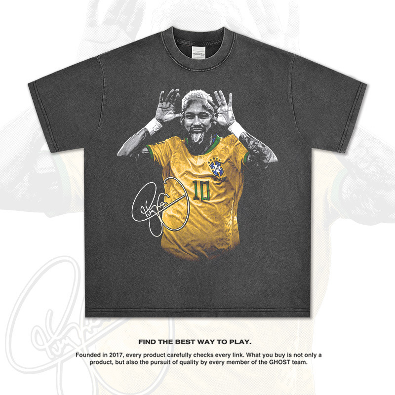 European and American High Street Style Neymar Retro T-Shirt Brazilian Football Star Signature Portrait Loose Fit Cross-Border Dropshipping Top European and American High Street Style Neymar Retro T-Shirt Brazilian Football Star Signature Portrait Loose Fit Cross-Border Dropshipping Top