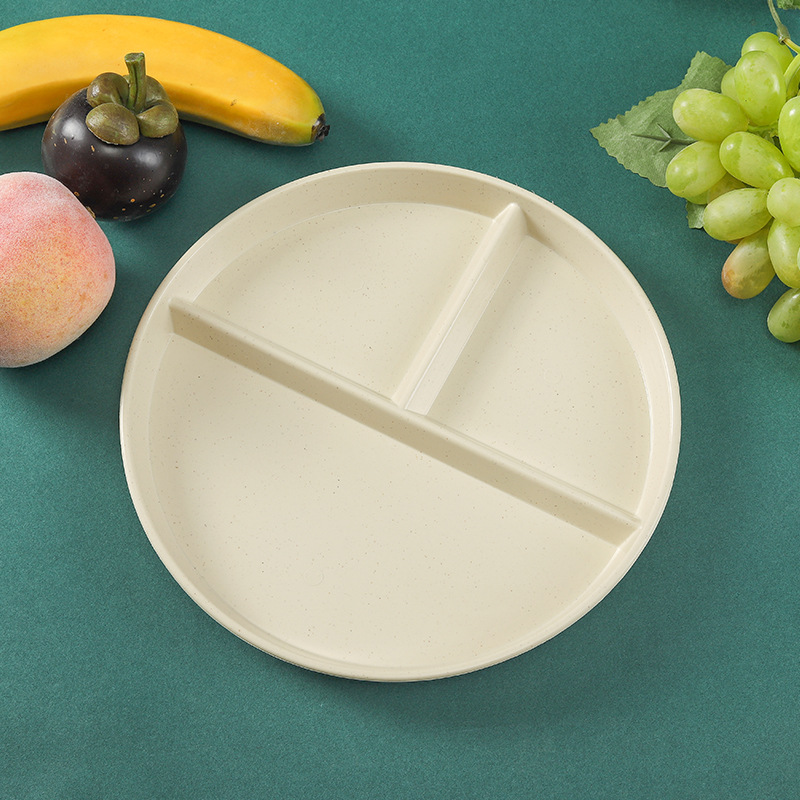 Plato redondo de tres compartimentos para reducir la ingesta de grasas, plato doméstico dividido anticaída de paja de trigo, juego de platos para desayuno Amazon