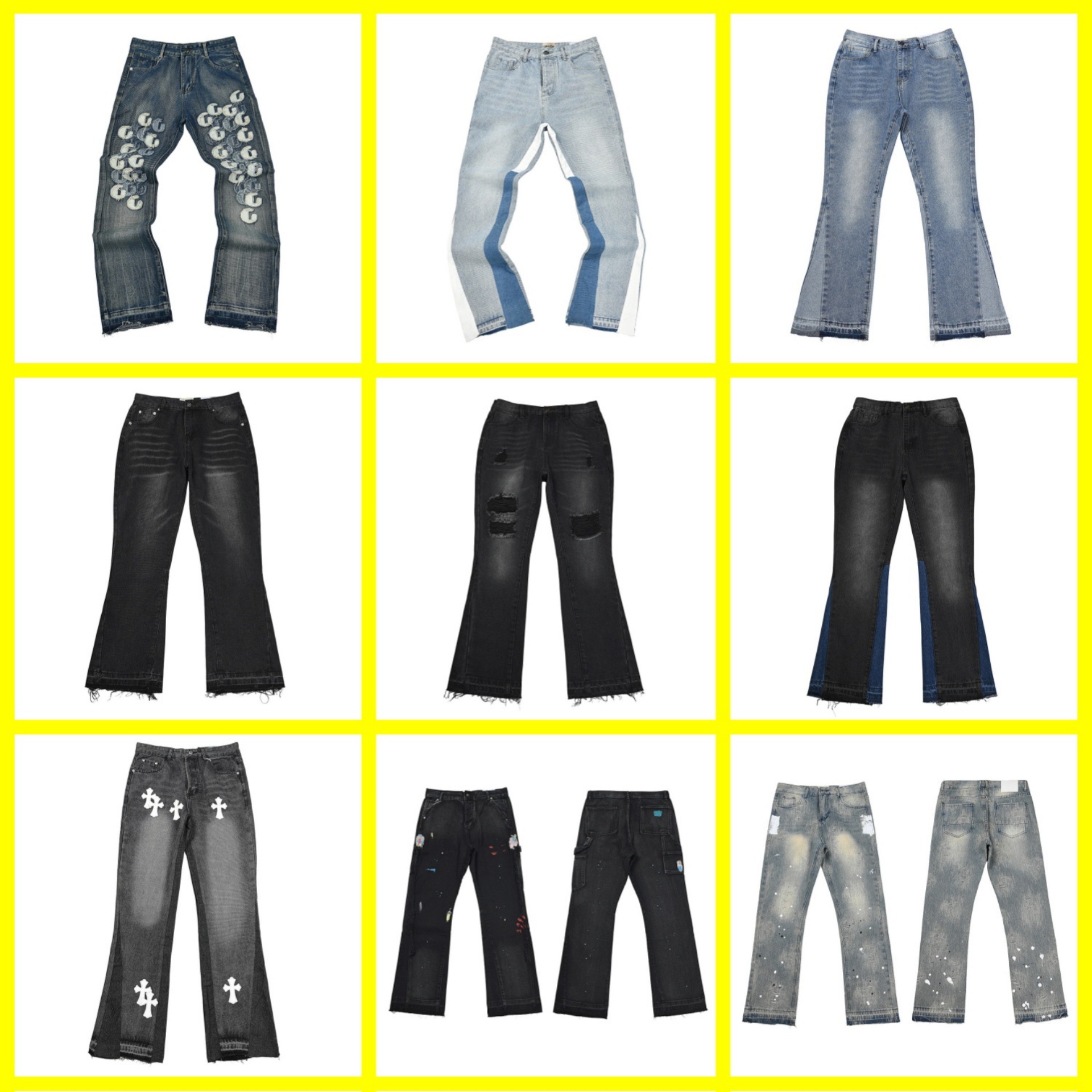 25Ss Street Fashion Brand Gall Jeans Loose Washed Micro-Flared High Street Retro Splash Ink Rainbow Jeans