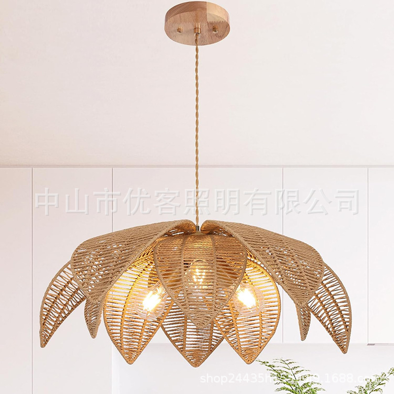Cross-Border Farmhouse Pendant Light, Restaurant Light, Rattan Bohemian Pendant Light Suitable for Kitchen Island, Bedroom, Living Room