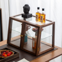 胡桃木桌面收纳柜透明玻璃糕点甜品展示置物柜茶器杯具防尘陈列柜