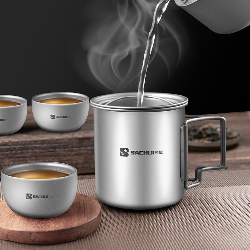 純チタン旅行茶器セットアウトドアポータブル高級茶器キャンプティーポット|undefined