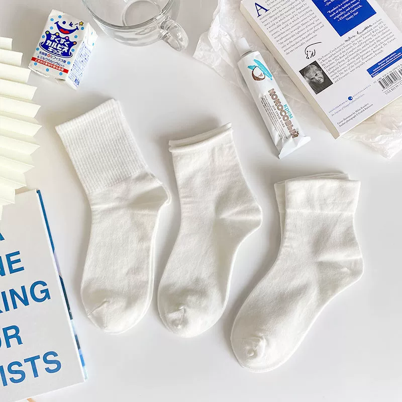 Demi-Season Tide Knee Socks, Thin White Lolita/Korean Style, Mid-Length One Size