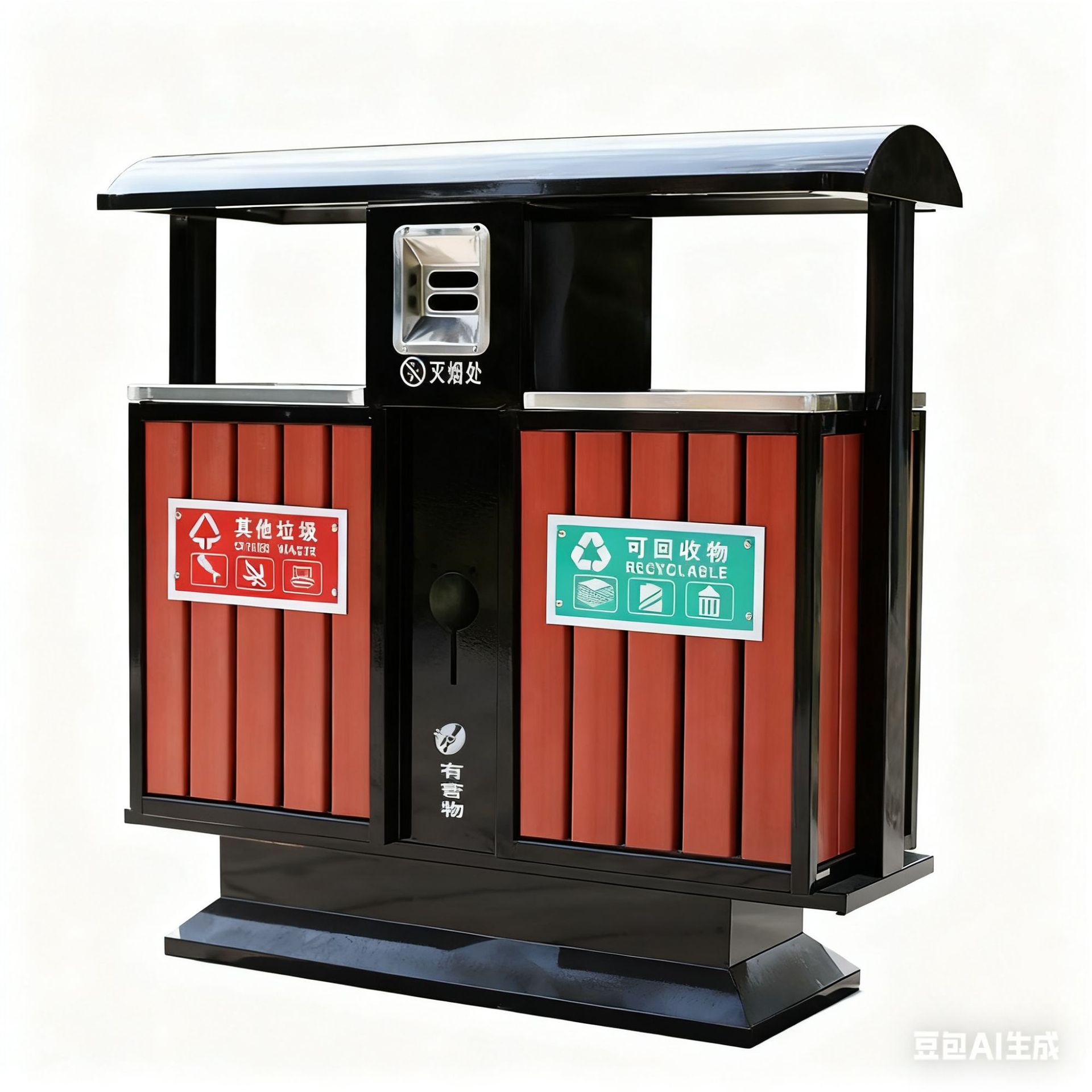 户外钢木垃圾桶小区物业社区双分类垃圾箱公园室外户外果皮箱批发