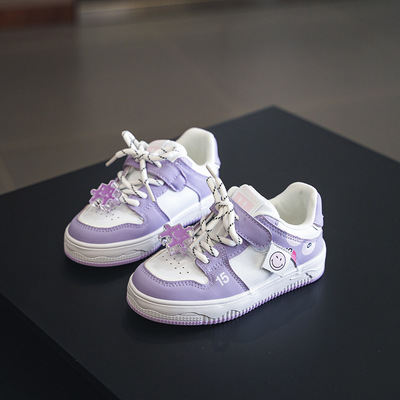 ventilation children shoes Boy skate shoes girl Casual shoes 2024 Spring new pattern Shoelace decorate Leather Child