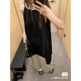 进口铜氨丝 时髦高级感不规则吊带上衣